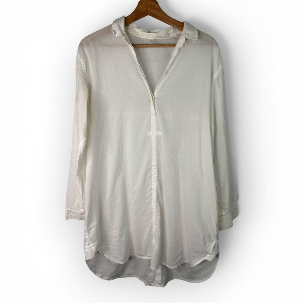 Gap Body Cotton Sheer Shirt Dress Womens Small White Long Sleeve Swim Cover Up